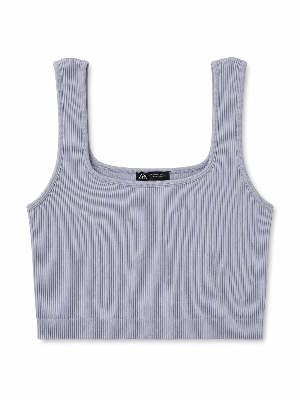 ZARA Ribbed Square-Neck Crop Tank Top in Soft Blue
